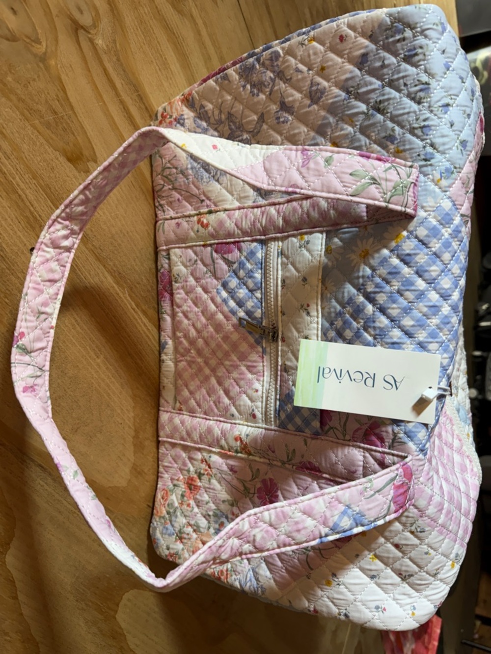 Altar'd State Quilted Floral Tote in Pink and Blue